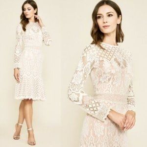 NWT TADASHI SHOJI BARRON LONG-SLEEVE LACE DRESS BGK18272MX IVORY PETAL SIZE 14